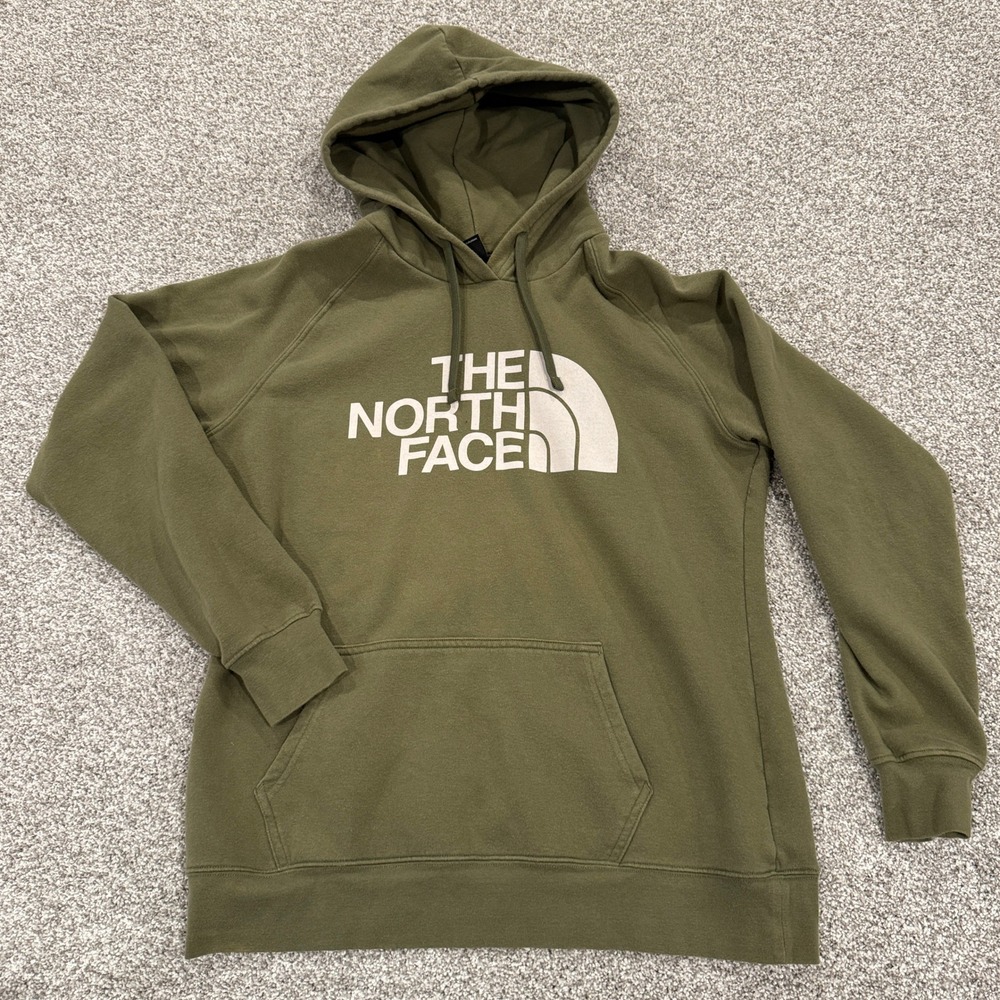 The North Face Hoodie Womens L Olive Green Good Half Dome Pullover